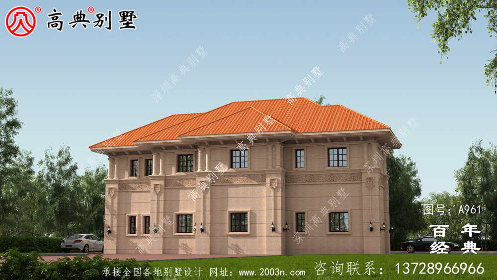 两层带车库的农村别墅设计图纸及效果图_两层农村自建别墅设计图
