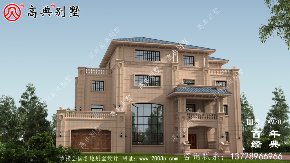 農村復式四層帶車庫別墅設計圖與效果圖_四層鄉村住宅設計圖