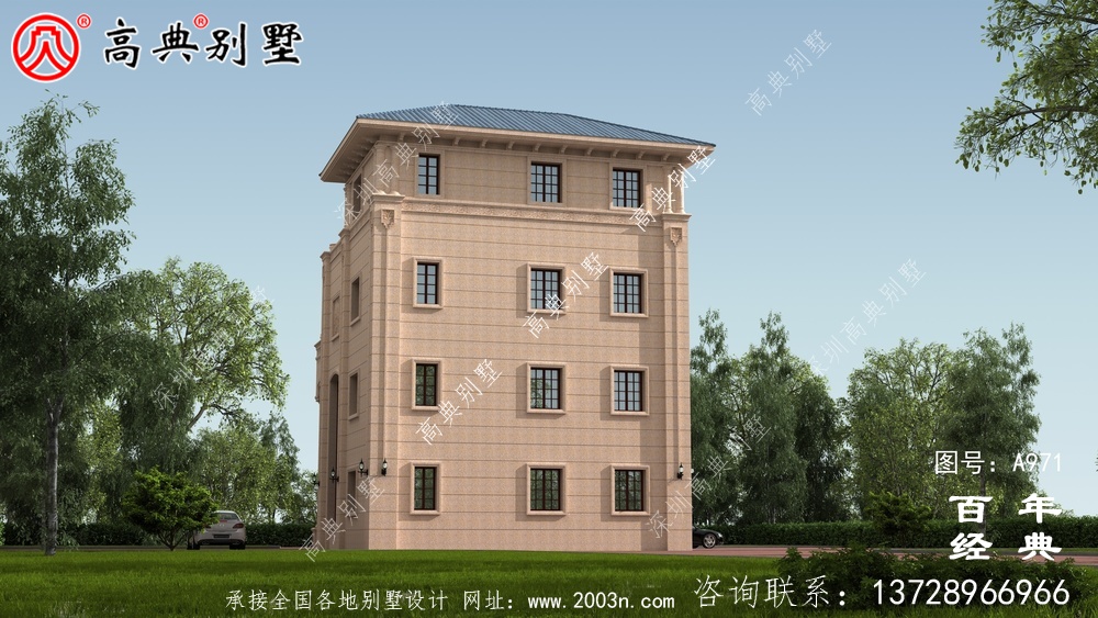 高檔復式四層歐式別墅建筑設計圖紙及效果圖_四層住宅設計圖