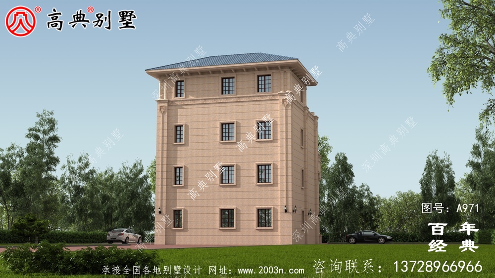 高檔復式四層歐式別墅建筑設計圖紙及效果圖_四層住宅設計圖