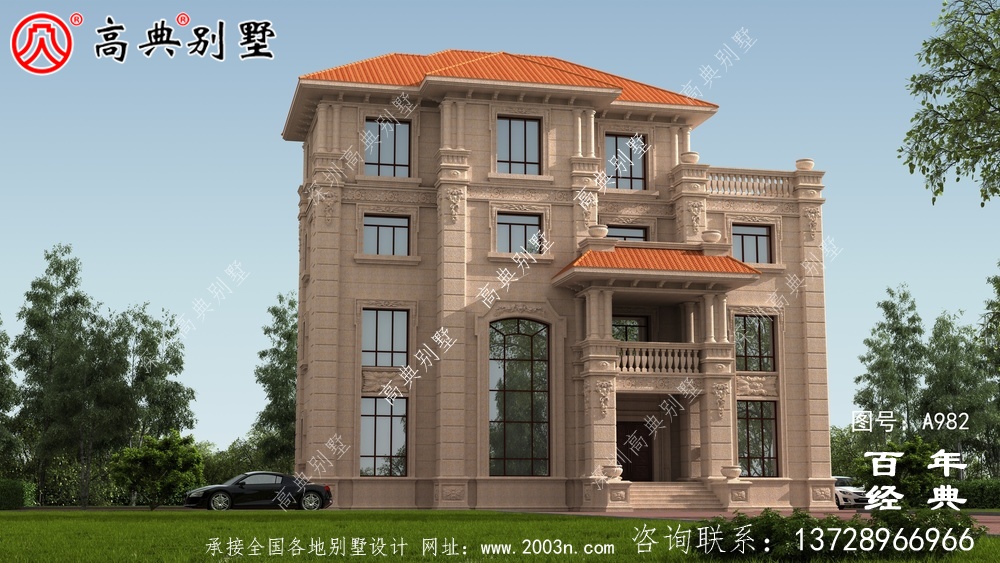 歐式四層帶陽臺復式豪宅別墅設計圖紙及效果圖_四層別墅外觀效果圖