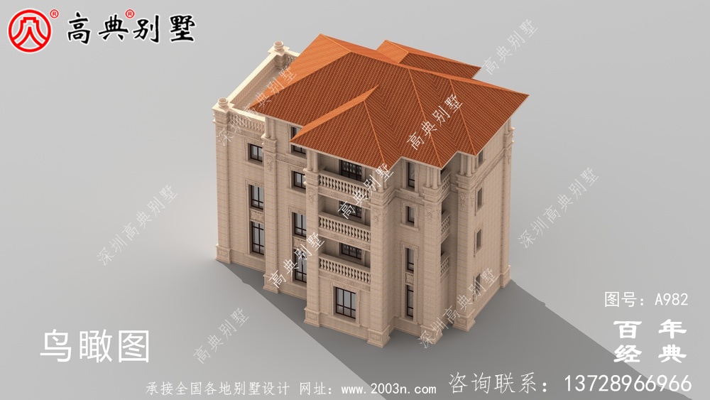 歐式四層帶陽臺復式豪宅別墅設計圖紙及效果圖_四層別墅外觀效果圖