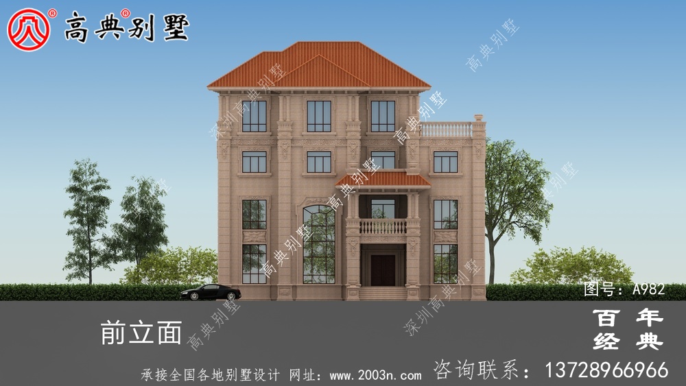 歐式四層帶陽臺復式豪宅別墅設計圖紙及效果圖_四層別墅外觀效果圖