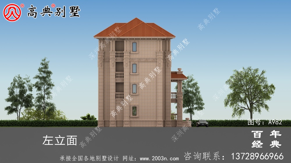 歐式四層帶陽臺復式豪宅別墅設計圖紙及效果圖_四層別墅外觀效果圖