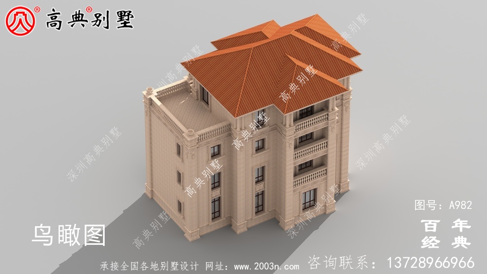 歐式四層帶陽臺復式豪宅別墅設計圖紙及效果圖_四層別墅外觀效果圖