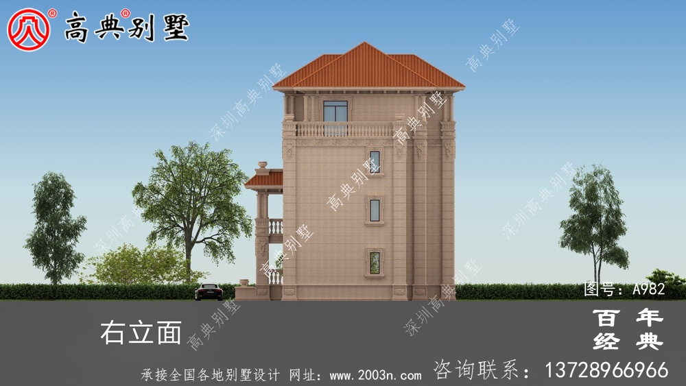 歐式四層帶陽臺復式豪宅別墅設計圖紙及效果圖_四層別墅外觀效果圖