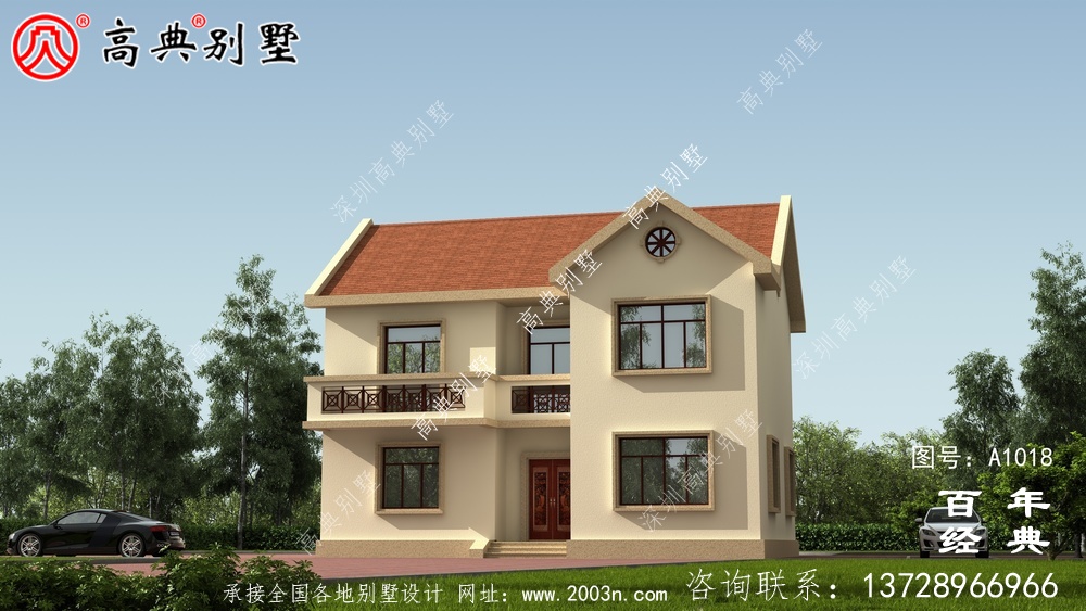 两层带露台欧式别墅设计图施工图纸_两层别墅外观设计图