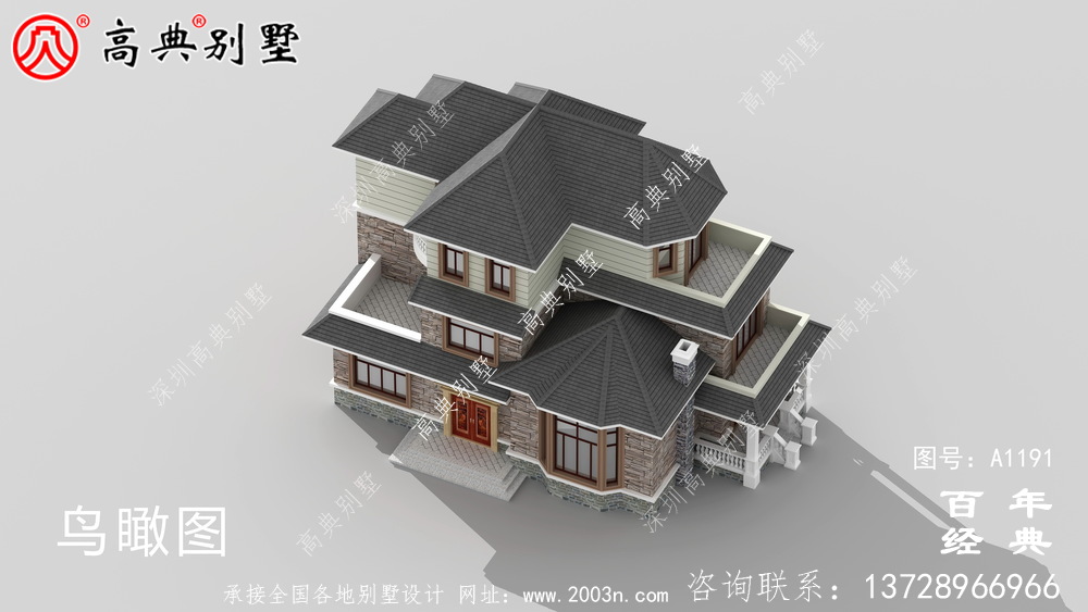 乡村风情三层农村别墅外观设计效果图_乡村三层别墅设计图纸