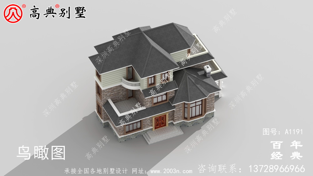 乡村风情三层农村别墅外观设计效果图_乡村三层别墅设计图纸