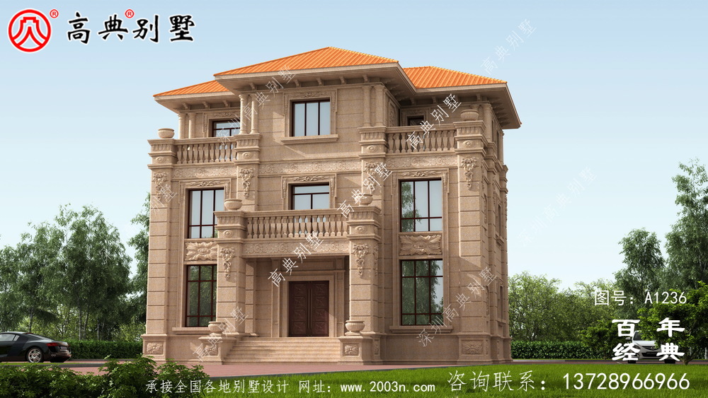 欧式古典三层带阳台别墅设计工程图纸_三层别墅图纸