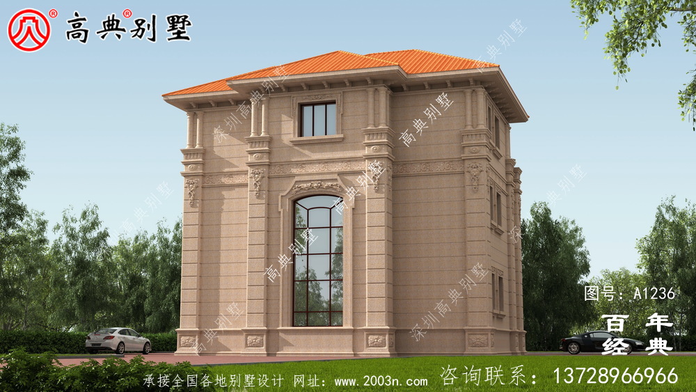 欧式古典三层带阳台别墅设计工程图纸_三层别墅图纸