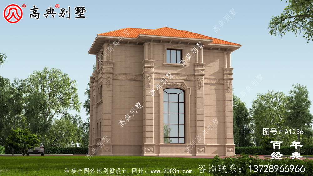欧式古典三层带阳台别墅设计工程图纸_三层别墅图纸