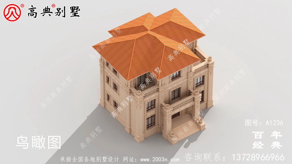 欧式古典三层带阳台别墅设计工程图纸_三层别墅图纸