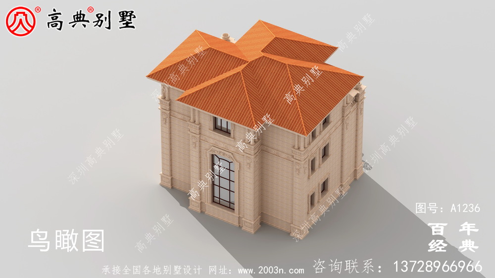 欧式古典三层带阳台别墅设计工程图纸_三层别墅图纸