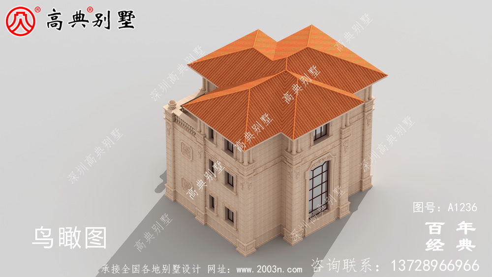 欧式古典三层带阳台别墅设计工程图纸_三层别墅图纸