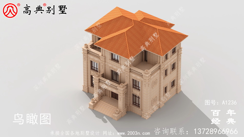 欧式古典三层带阳台别墅设计工程图纸_三层别墅图纸