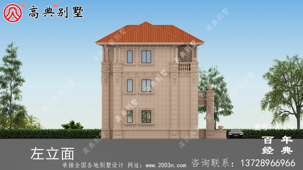 欧式古典三层带阳台别墅设计工程图纸_三层别墅图纸