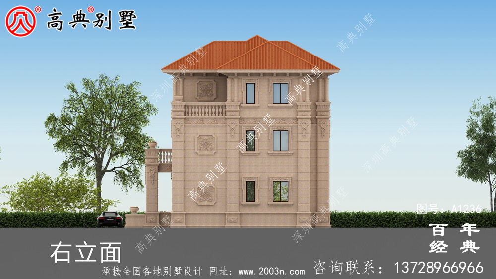 欧式古典三层带阳台别墅设计工程图纸_三层别墅图纸