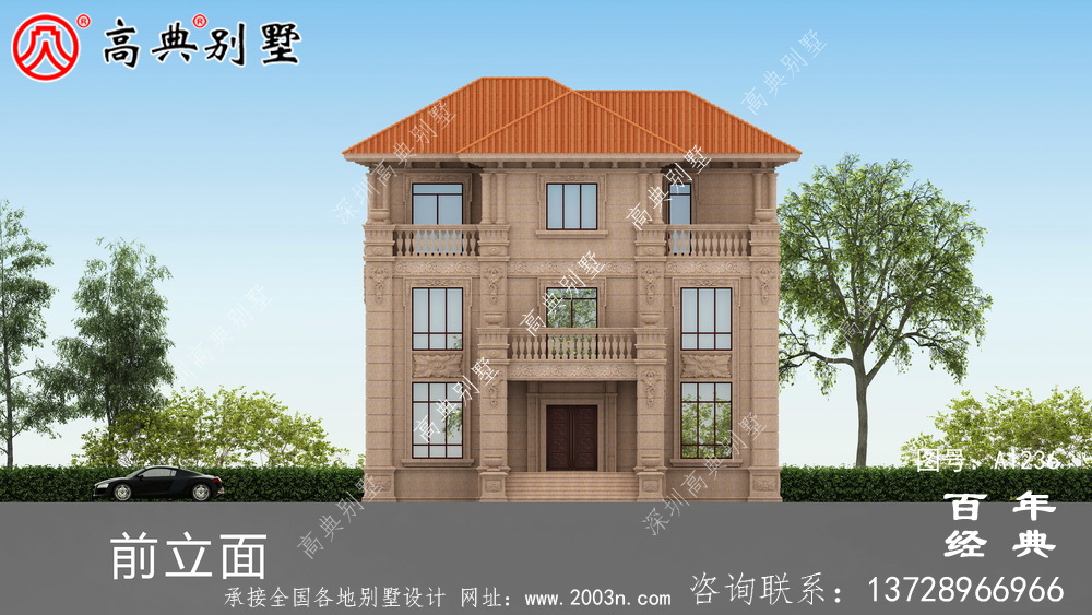 欧式古典三层带阳台别墅设计工程图纸_三层别墅图纸