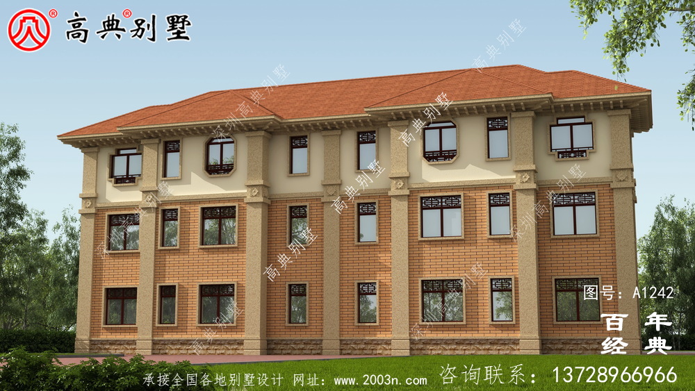 高檔大氣復式三層歐式雙拼大別墅設計效果圖_別墅設計圖紙