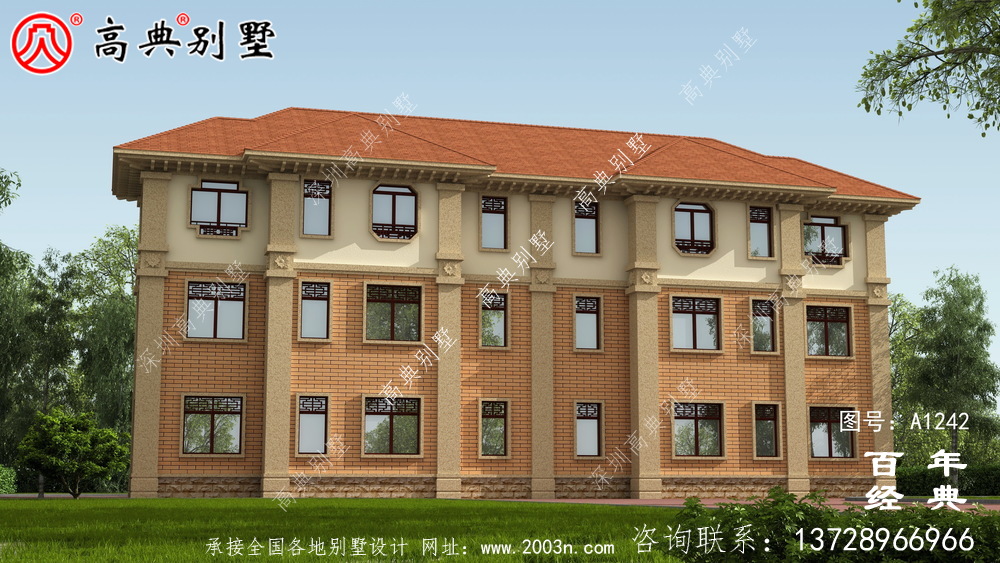 高檔大氣復式三層歐式雙拼大別墅設計效果圖_別墅設計圖紙