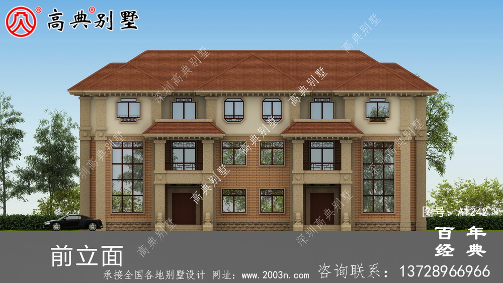 高檔大氣復式三層歐式雙拼大別墅設計效果圖_別墅設計圖紙