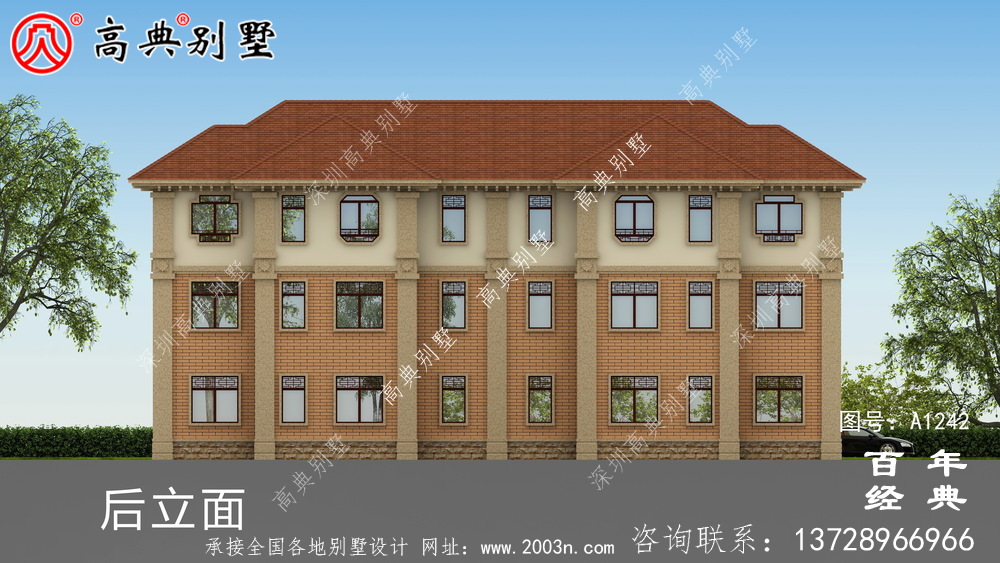 高檔大氣復式三層歐式雙拼大別墅設計效果圖_別墅設計圖紙