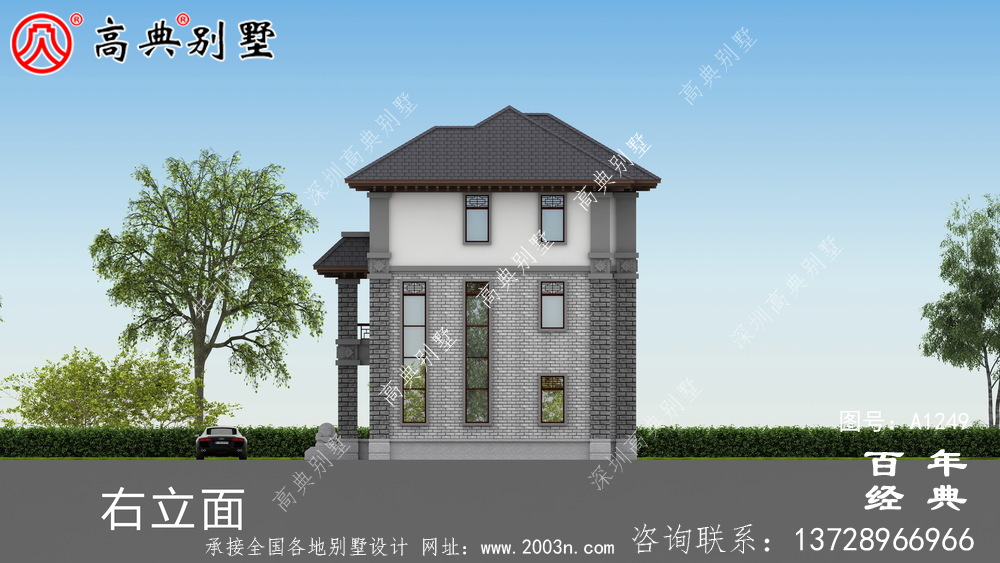 新中式三層復式農村別墅設計圖紙及效果圖_三層別墅外觀效果圖