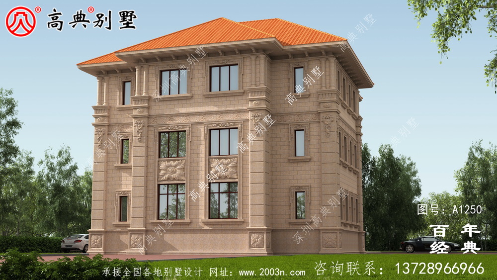 大氣雙拼三層歐式別墅外觀效果圖及施工圖設計_三層別墅設計圖