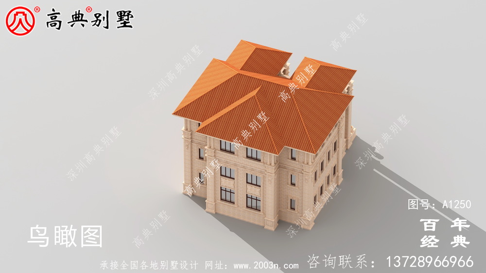 大氣雙拼三層歐式別墅外觀效果圖及施工圖設計_三層別墅設計圖