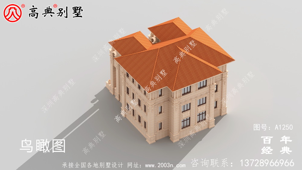 大氣雙拼三層歐式別墅外觀效果圖及施工圖設計_三層別墅設計圖