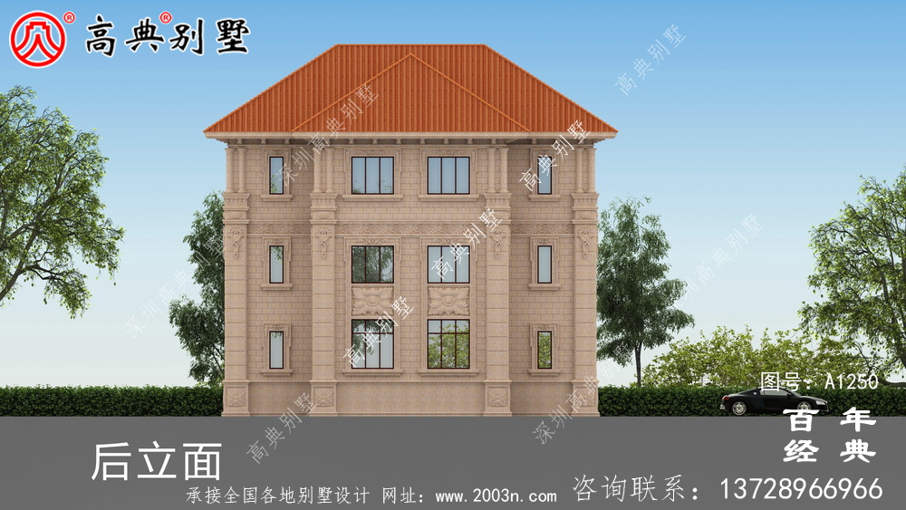 大氣雙拼三層歐式別墅外觀效果圖及施工圖設計_三層別墅設計圖