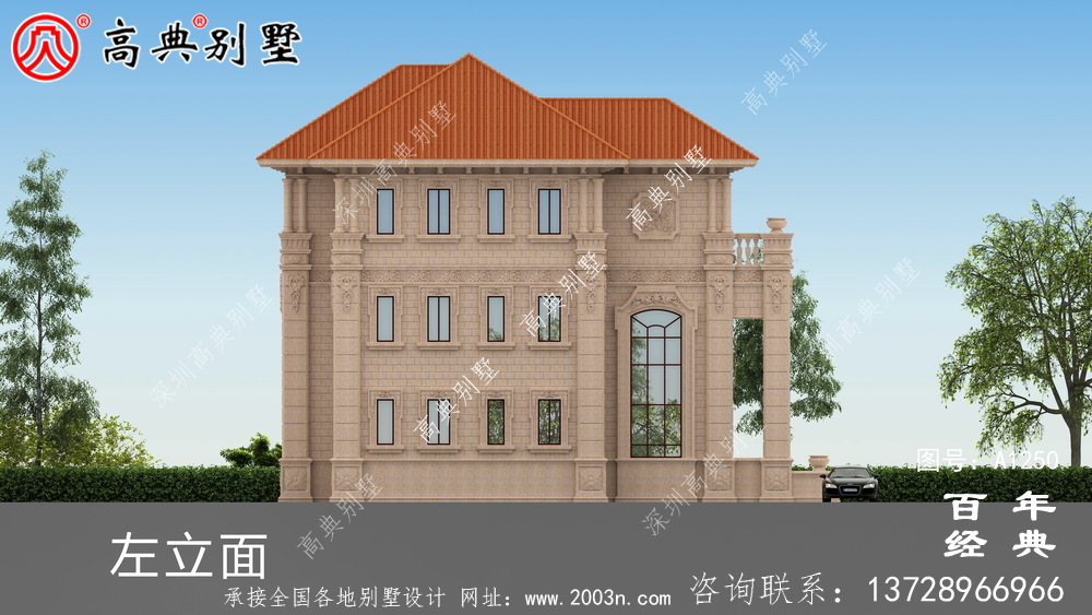 大氣雙拼三層歐式別墅外觀效果圖及施工圖設計_三層別墅設計圖