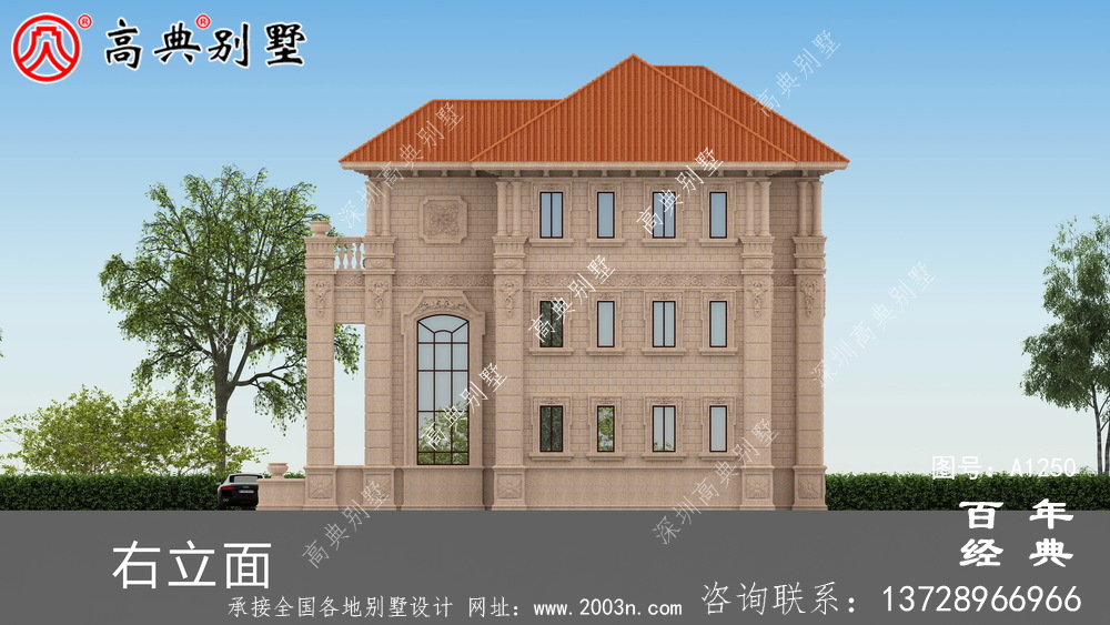 大氣雙拼三層歐式別墅外觀效果圖及施工圖設計_三層別墅設計圖