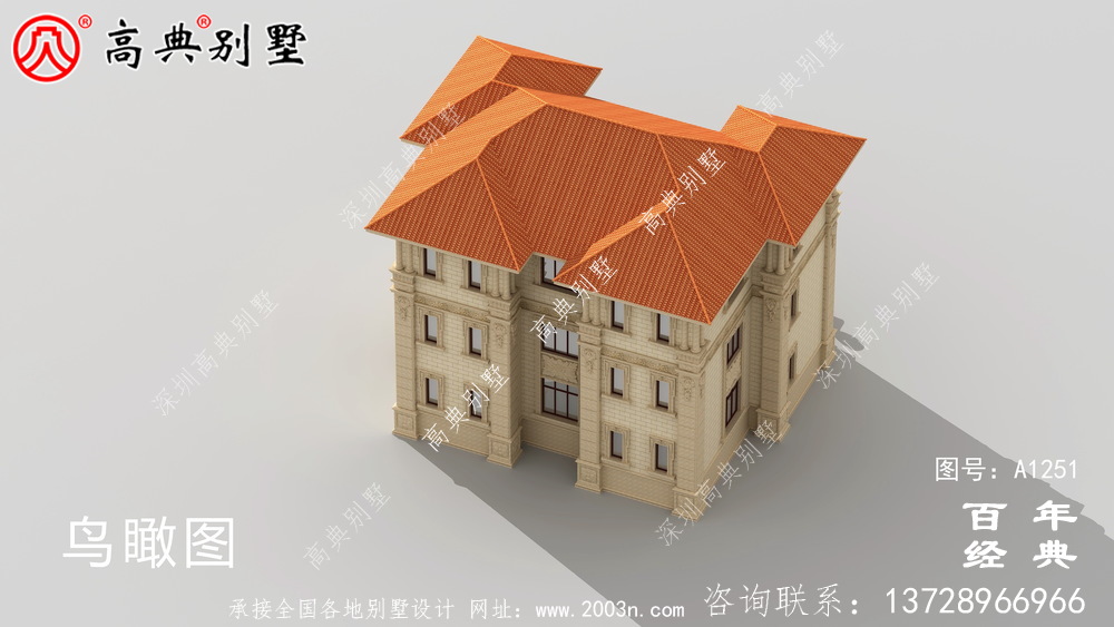 鄉村歐式三層雙拼別墅效果圖及施工圖_三層別墅設計圖