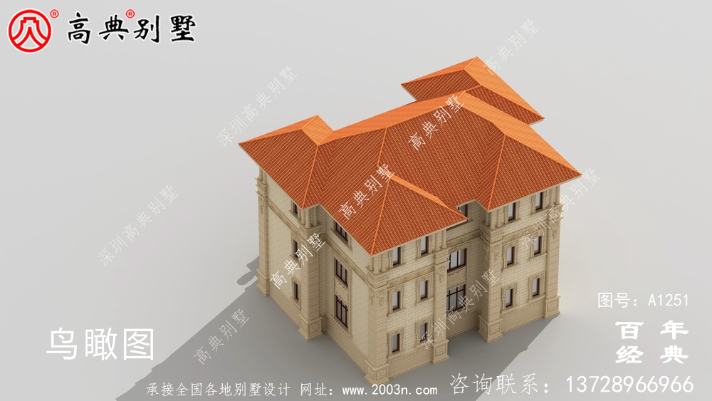 鄉村歐式三層雙拼別墅效果圖及施工圖_三層別墅設計圖