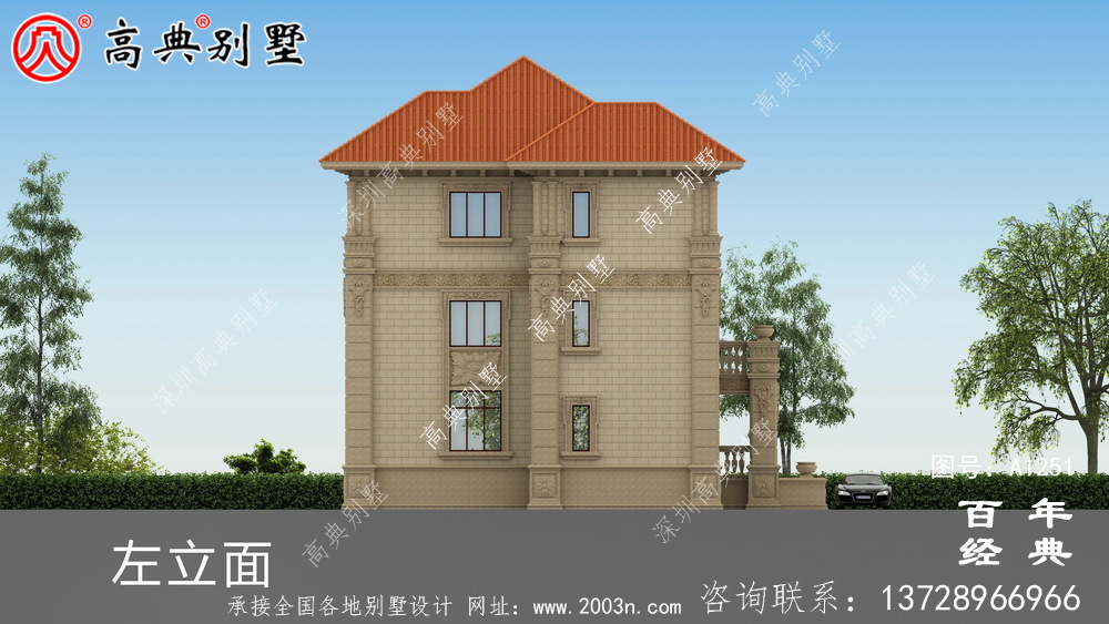 鄉村歐式三層雙拼別墅效果圖及施工圖_三層別墅設計圖