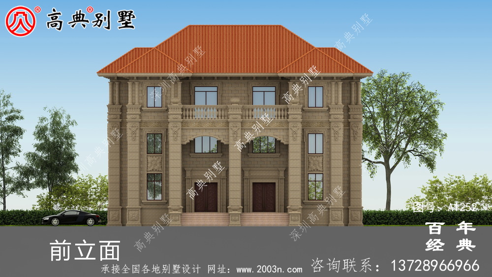 歐式三層雙拼別墅效果圖及施工圖_三層別墅設計圖