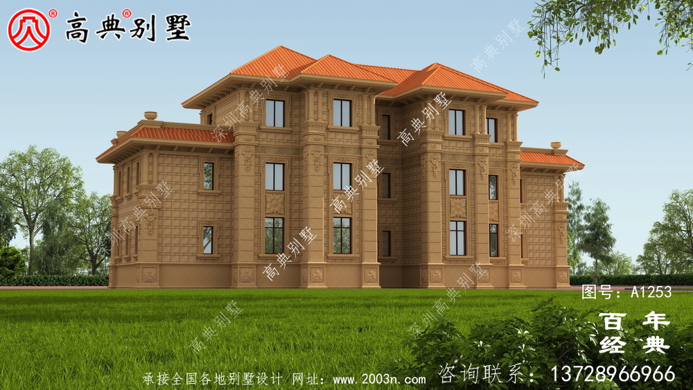 雙拼歐式三層復式別墅外觀設計效果圖_農村三層別墅圖紙