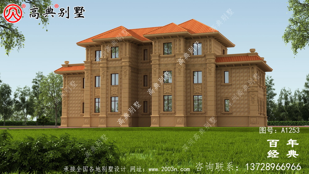 雙拼歐式三層復式別墅外觀設計效果圖_農村三層別墅圖紙