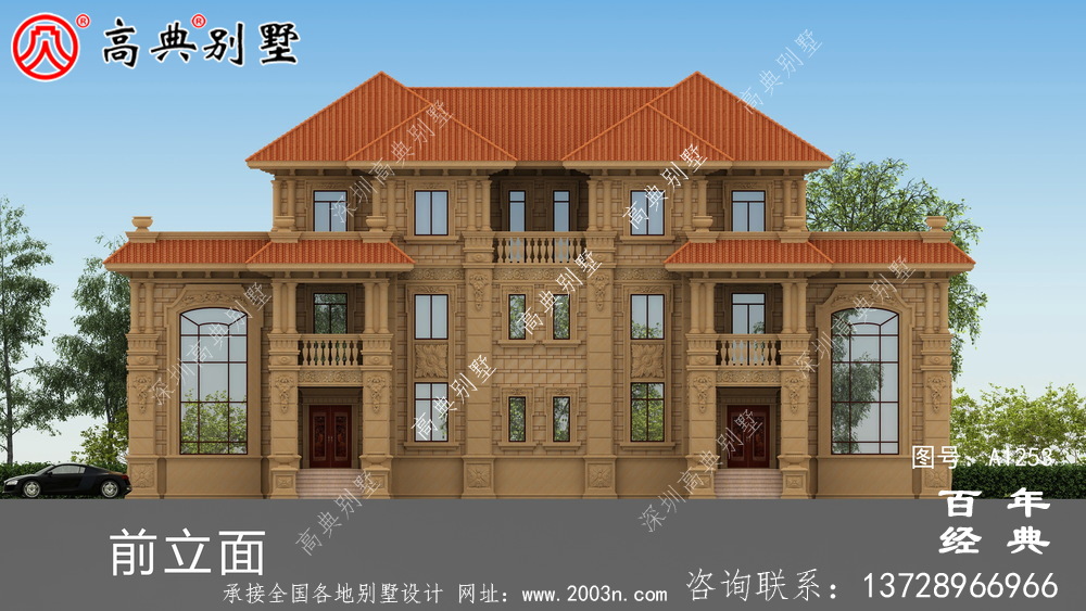 雙拼歐式三層復式別墅外觀設計效果圖_農村三層別墅圖紙