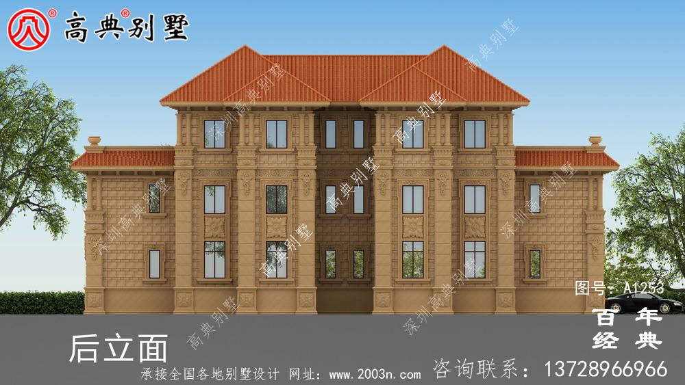 雙拼歐式三層復式別墅外觀設計效果圖_農村三層別墅圖紙
