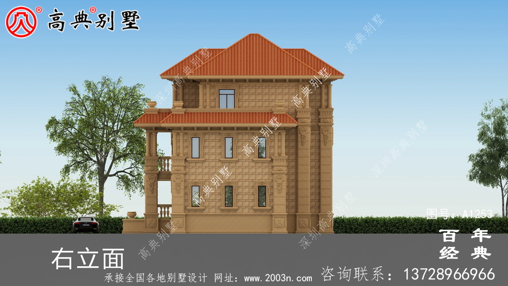 雙拼歐式三層復式別墅外觀設計效果圖_農村三層別墅圖紙