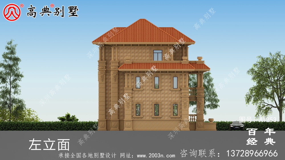 雙拼歐式三層復式別墅外觀設計效果圖_農村三層別墅圖紙