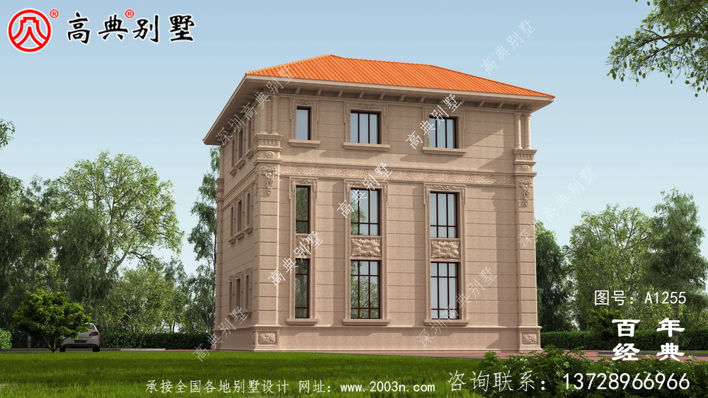 復式三層帶露臺歐式別墅設計圖紙及效果圖_三層別墅設計圖