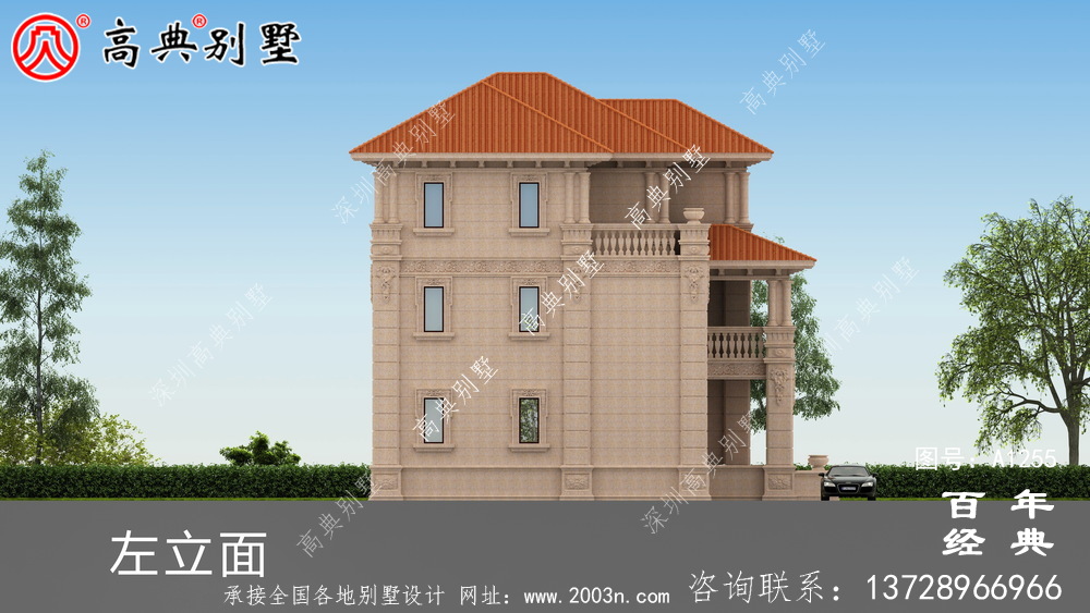 復式三層帶露臺歐式別墅設計圖紙及效果圖_三層別墅設計圖