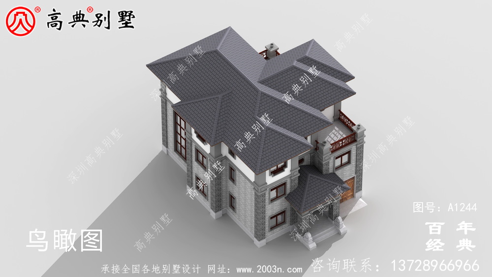 新中式三層帶車庫農(nóng)村別墅外觀效果圖及施工圖設(shè)計_三層別墅設(shè)計圖紙