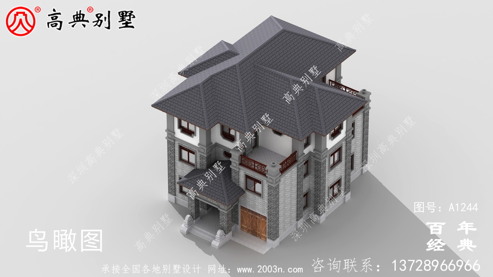 新中式三層帶車庫農(nóng)村別墅外觀效果圖及施工圖設(shè)計_三層別墅設(shè)計圖紙