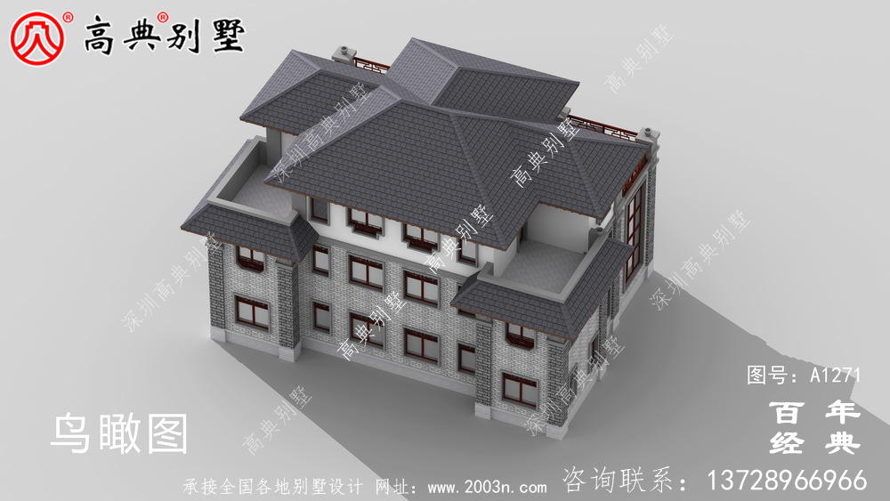 新中式三层实用型双拼别墅效果图及施工图__三层别墅图纸