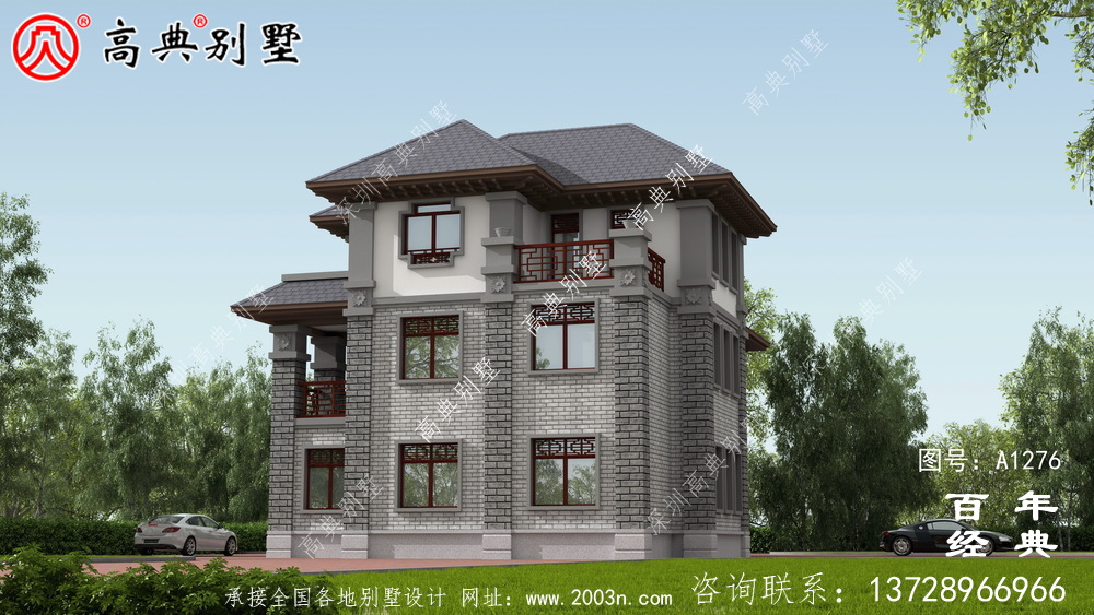 新中式三层带车库农村别墅设计图纸及效果图_农村三层别墅图纸